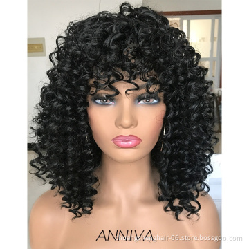 Wholesale Cheap Vendor Afro Kinky Curly wigs With Bangs For Black Women Loose Wave Short Bob Wig Synthetic hair wig